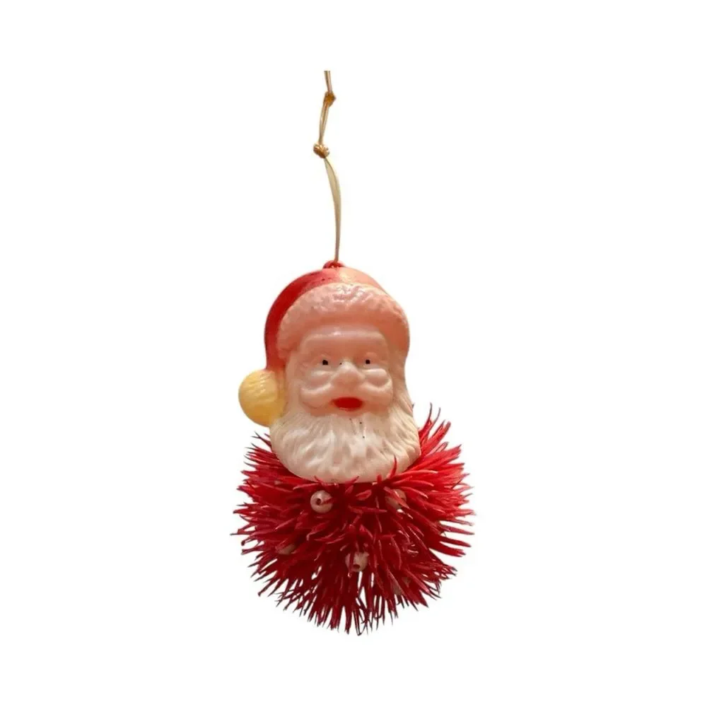 Mid Century 60s Santa Claus Christmas Ornament Plastic Head Porcupine Body VIDEO